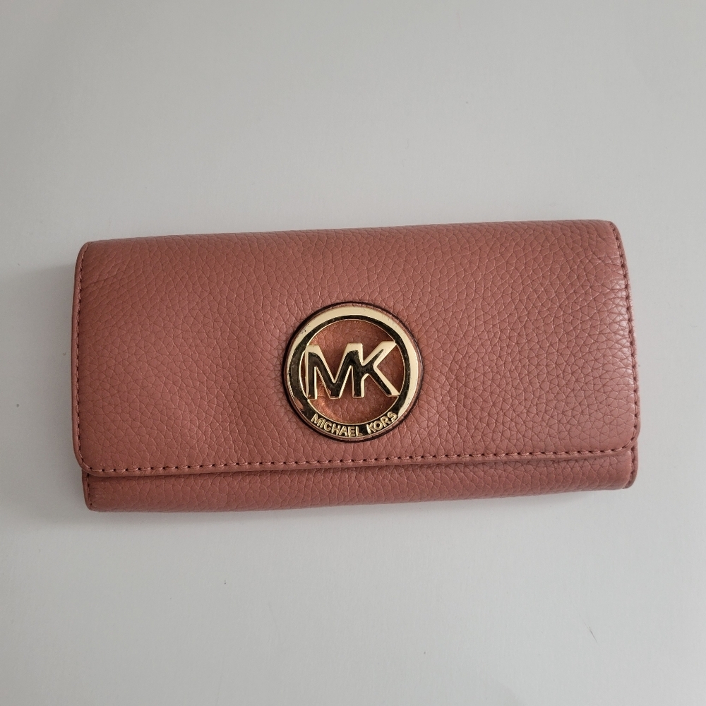 Michael Kors Pink Wallet with Gold Logo